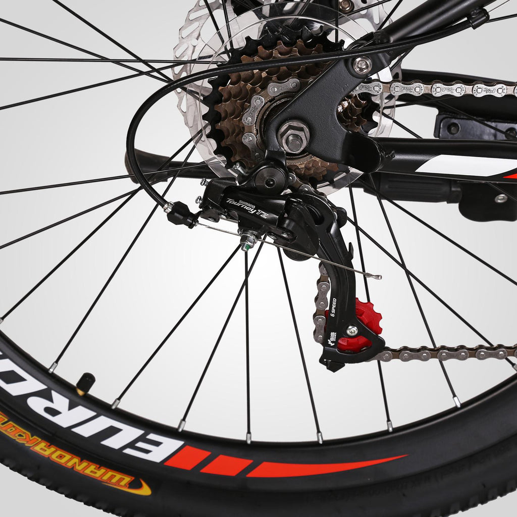 Eurobike S7 Mountain Bike Full Suspension Frame 21 Speed Shifter 27.5 Inch Wheels Dual Disc Brakes Bikes for Men Orange