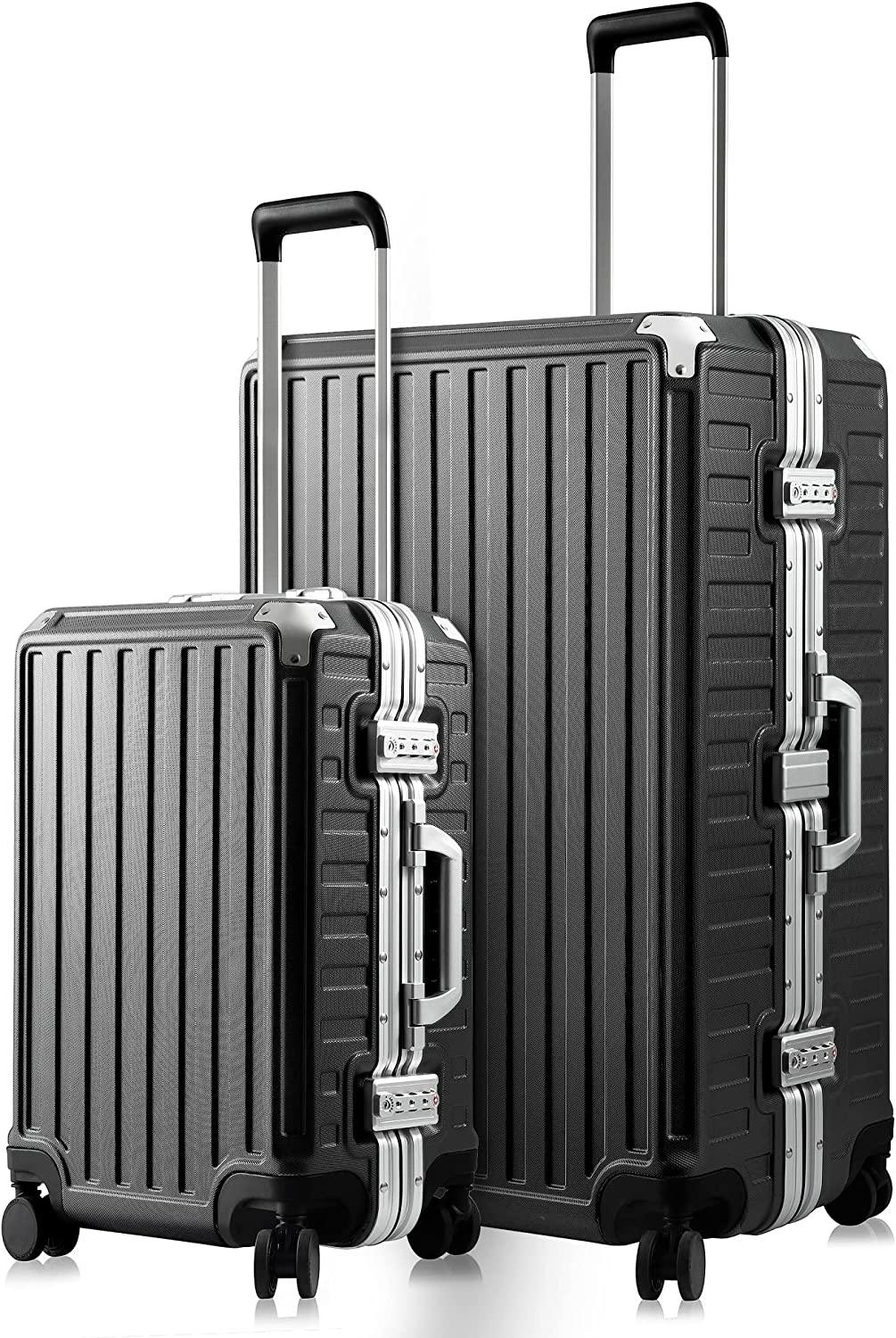 Aluminum Frame Luggage Sets, PC Hard Shell Checked Suitcase with 4 Corners, Zipperless Luggage with Spinner Wheels