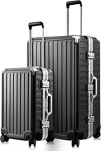 Aluminum Frame Luggage Sets, PC Hard Shell Checked Suitcase with 4 Corners, Zipperless Luggage with Spinner Wheels