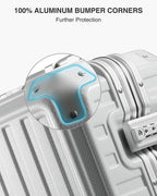 Aluminum Frame Luggage Sets, PC Hard Shell Checked Suitcase with 4 Corners, Zipperless Luggage with Spinner Wheels