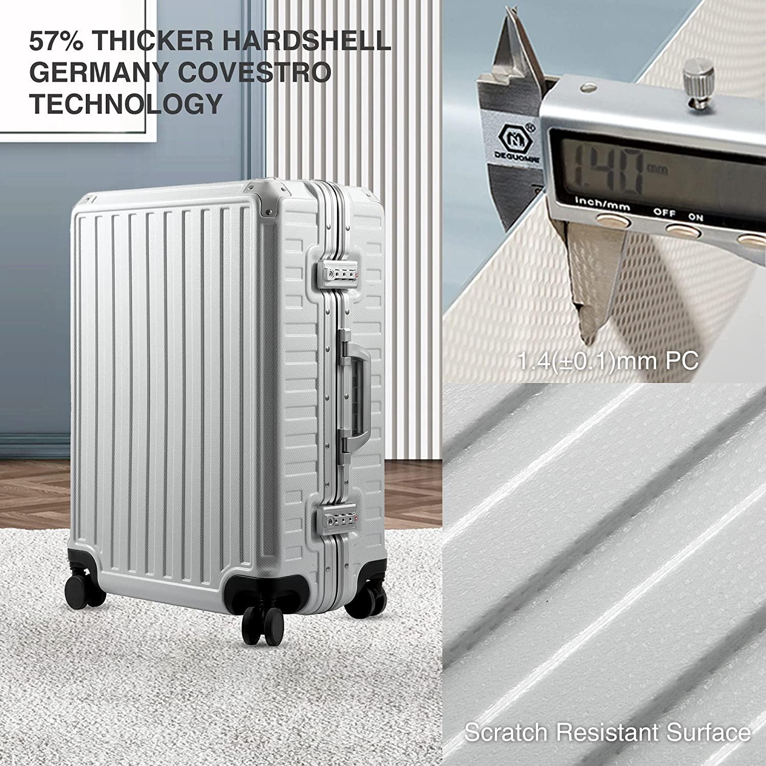 Aluminum Frame Luggage Sets, PC Hard Shell Checked Suitcase with 4 Corners, Zipperless Luggage with Spinner Wheels