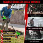 Cordless Weed Wacker with 2 Batteries, Lightweight 21V Weed Trimmer with Wheels, Electric Grass Trimmer, Adjustable Shaft Lawn Tool for Small Yard Tight Spaces