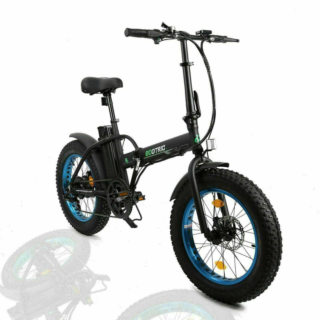 Ecortic Electric Fat Tire Bicycle Folding Bike 12Ah 36V 500W Lithium Battery Beach Snow Mountain 20 In. E Bike Moped (Black &amp; Blue)