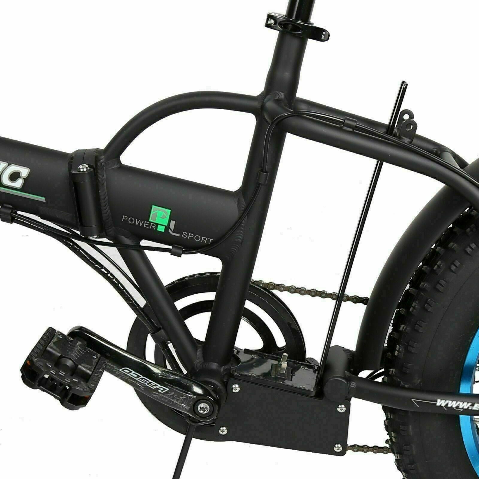 Ecortic Electric Fat Tire Bicycle Folding Bike 12Ah 36V 500W Lithium Battery Beach Snow Mountain 20 In. E Bike Moped (Black &amp; Blue)