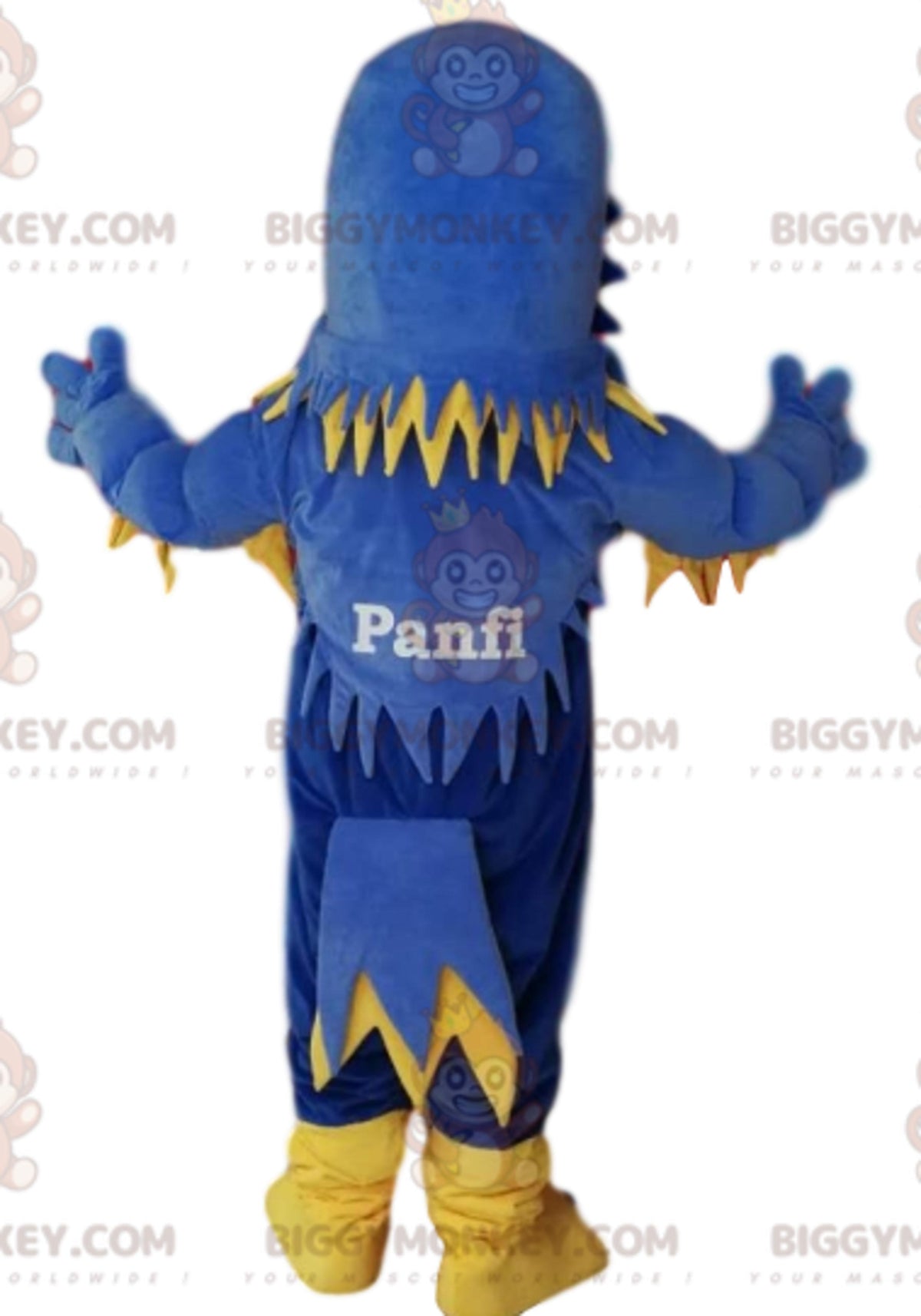 Blue and yellow eagle BIGGYMONKEYmascot costume, with frills. eagle costume