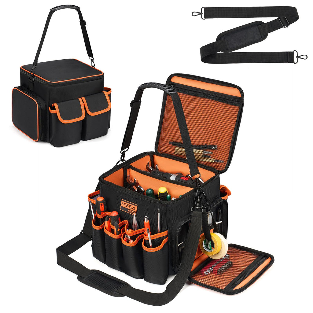 10-Inch Tool Bag Organizer with 50 Pockets, 1680D Waterproof Tool Box | with Screw StoraBox, -in Bottom Support, Shoulder Strap, Durable Oxford, Tool Storafor Mechanic, Electrician