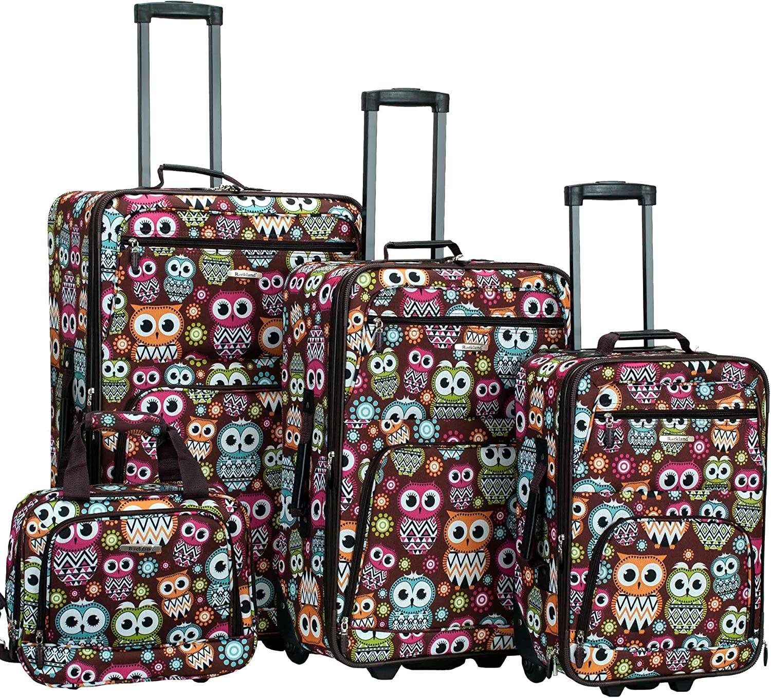 Jungle Softside Upright Luggage Set, Owl, 4-Piece (14/29/24/28)