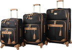 er Luggage Collection - 3 Piece Softside Expandable Lightweight Spinner Suitcase Set - Travel Set includes 20 Inch Carry on, 24 Inch &amp; 28-Inch Checked Suitcases (Harlo Black)