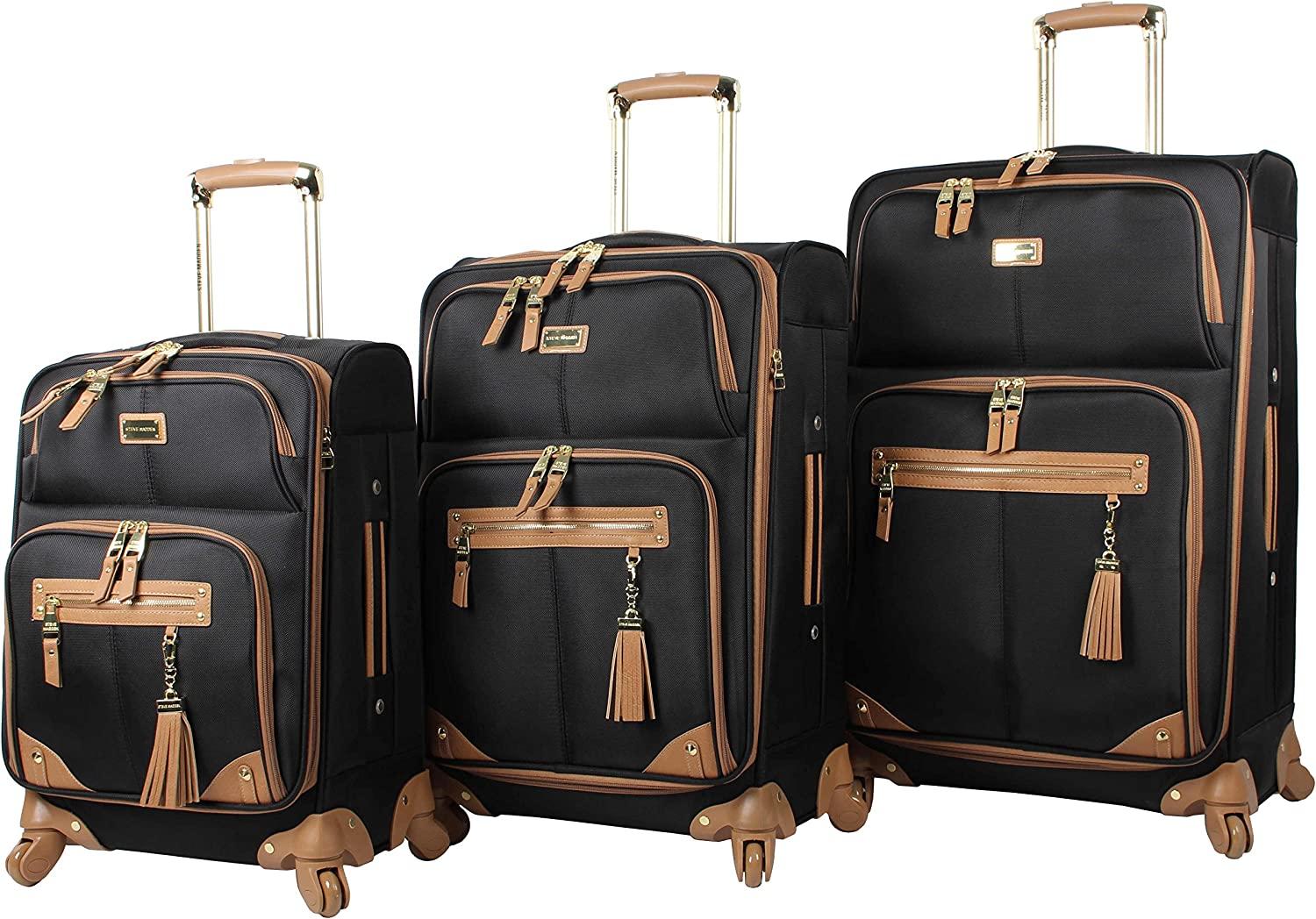 er Luggage Collection - 3 Piece Softside Expandable Lightweight Spinner Suitcase Set - Travel Set includes 20 Inch Carry on, 24 Inch &amp; 28-Inch Checked Suitcases (Harlo Black)