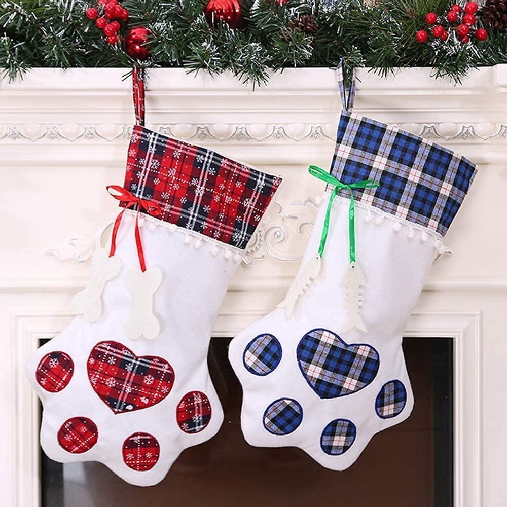 ZXYDD Creative Dog Paw Christmas Socks Christmas Decorations Christmas Socks Gift Bag 2045(cm) Red Snowflakes1+Blue Plaid1 Christmas Ornament