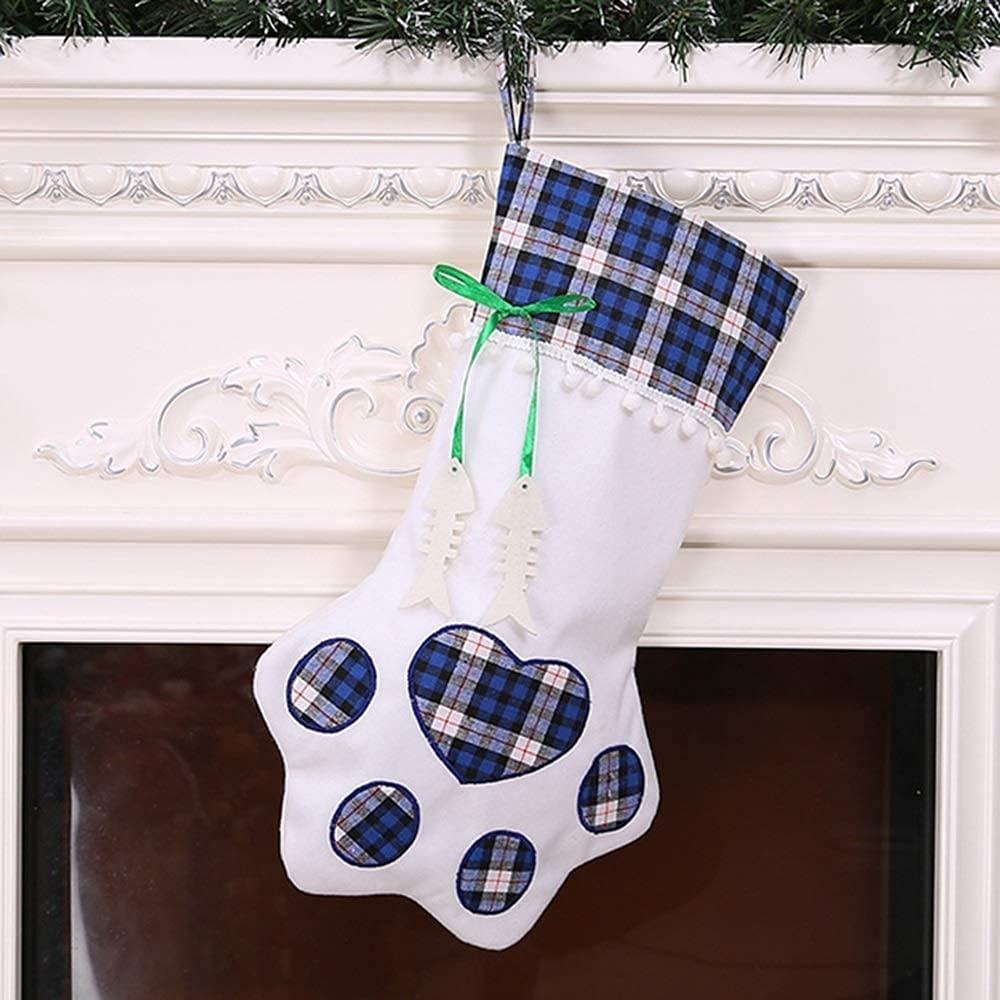 ZXYDD Creative Dog Paw Christmas Socks Christmas Decorations Christmas Socks Gift Bag 2045(cm) Red Snowflakes1+Blue Plaid1 Christmas Ornament