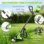 20000 RPM Electric Weed Eater Battery Powered 6000mAh, 12″ Brushless Electric Weed Wacker Cordless Wheeled Edger Trimmer, 4-in-1 Brush Cutter Heavy Duty/String Trimmer/Lawn Mower Edger, 2 Battery Tool