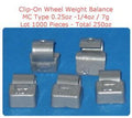 1000 Pcs CLIP-ON Wheel Weight  MC Type 0.25oz 1/4oz  7g Total 250.00oz