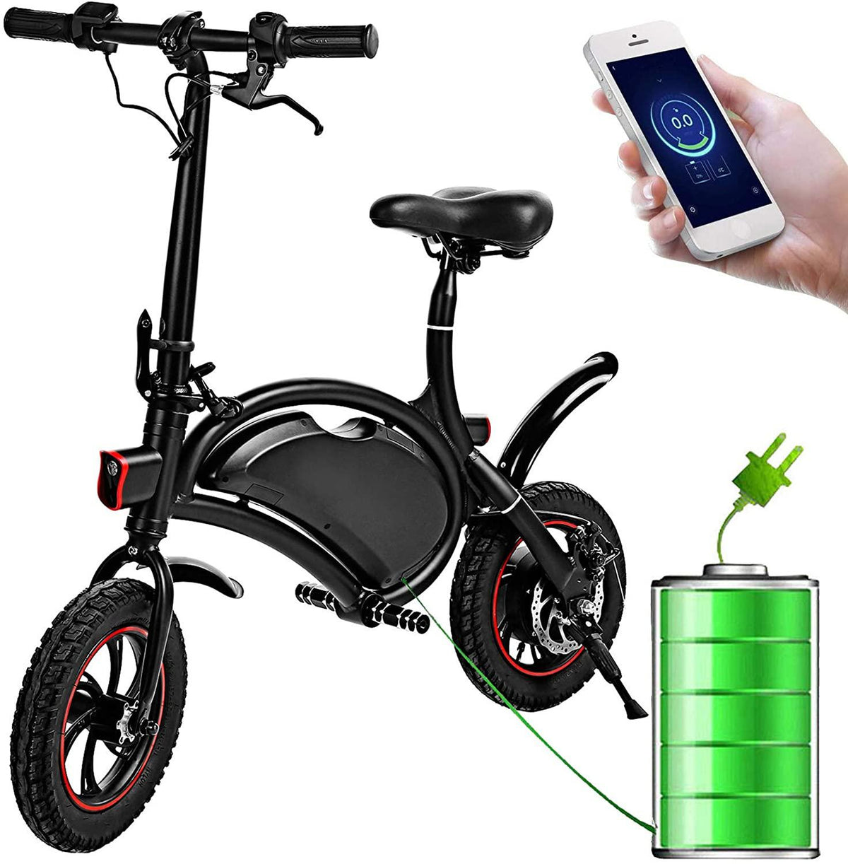 350W Folding Portable Electric Bike with 36V 6AH Lithium-Ion Battery Aluminum Bluetooth Control E-Bike APP Speed Setting Waterproof Electric Bicycle
