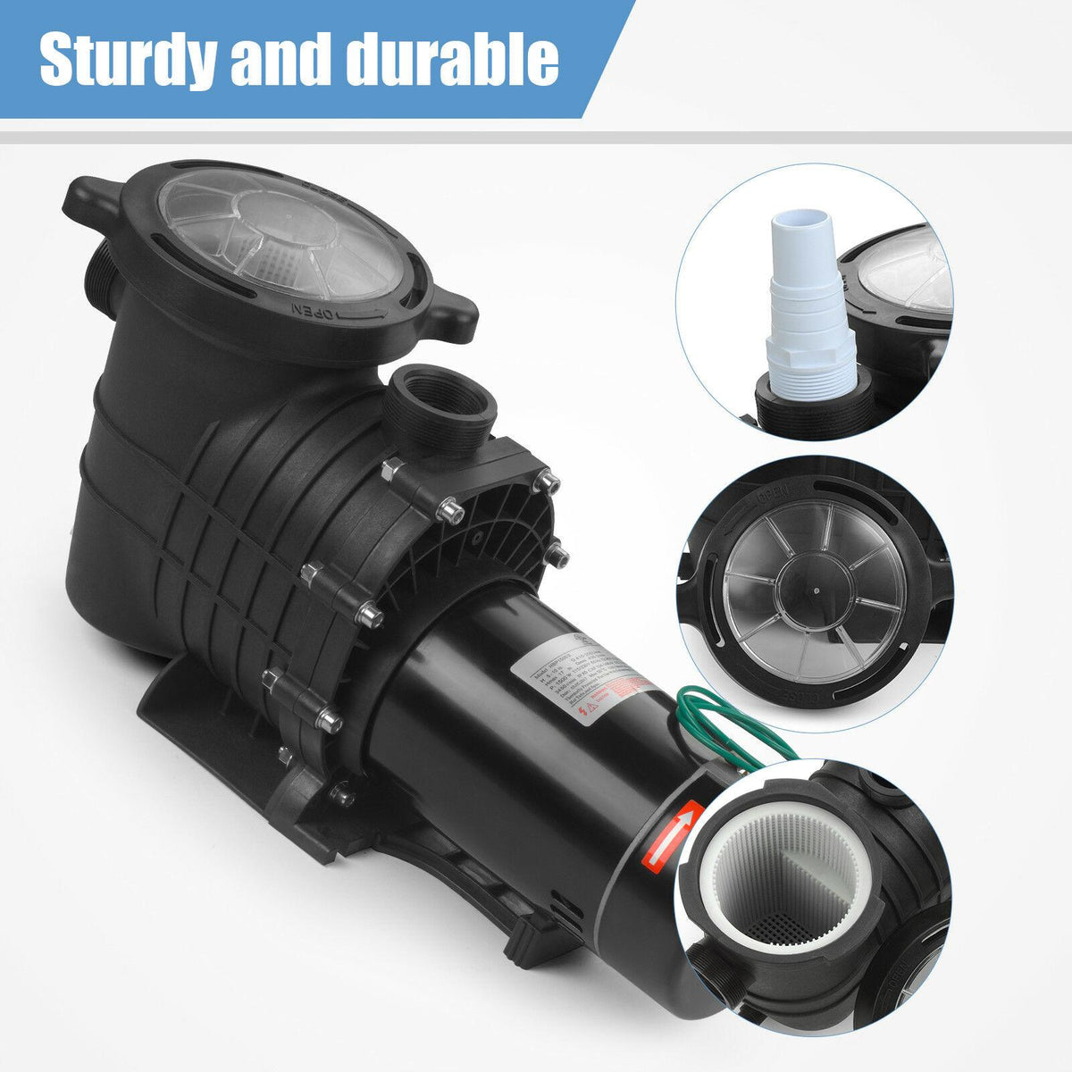 2hp swimming pool pump motor outdoor w/strainer 115-230v in/above ground 1500w