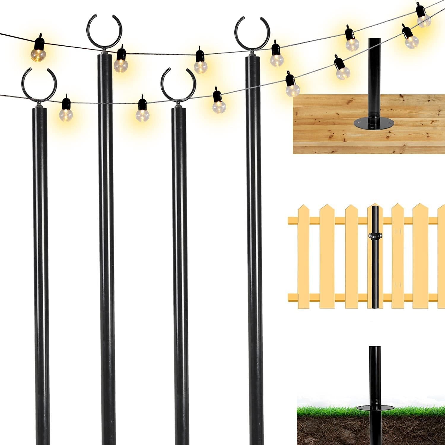 TPSHKE 4 Pack String Light Poles for Outside (4×10 Feet), Heavy-Duty , Universal Scene Installation Settings, Suitable for Your Garden, Terrace, Wedding, Party, Birthday Decoration