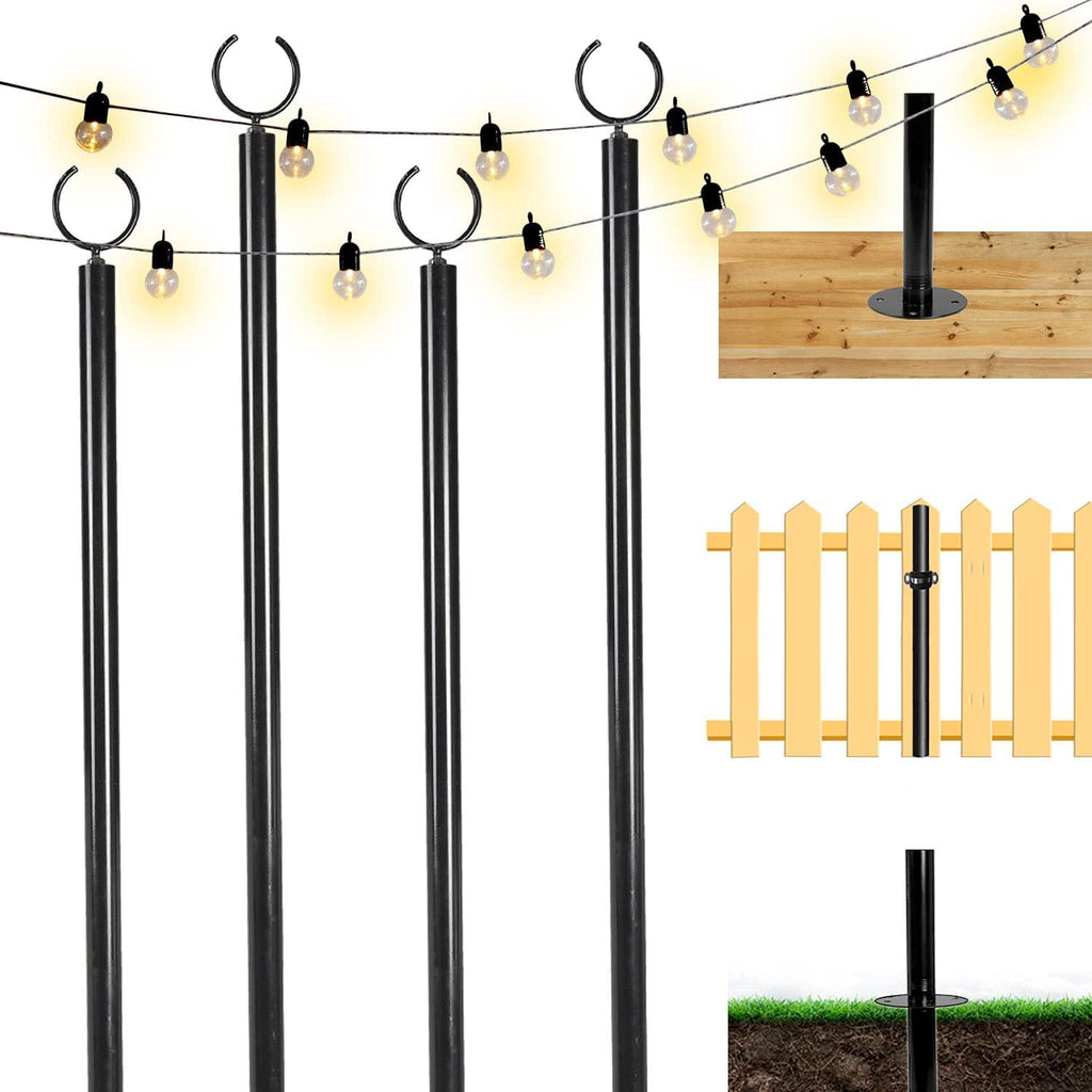 TPSHKE 4 Pack String Light Poles for Outside (4×10 Feet), Heavy-Duty , Universal Scene Installation Settings, Suitable for Your Garden, Terrace, Wedding, Party, Birthday Decoration