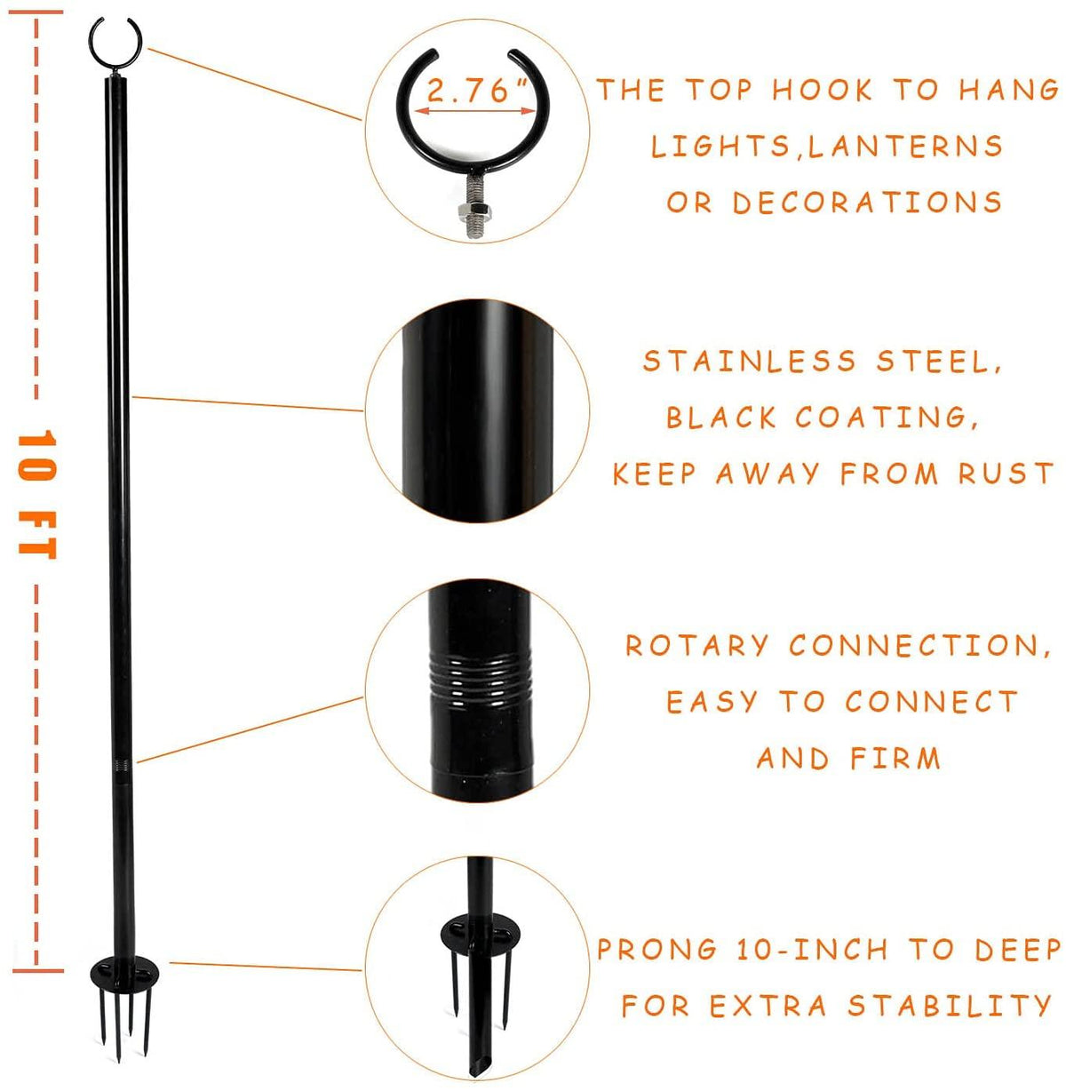 TPSHKE 4 Pack String Light Poles for Outside (4×10 Feet), Heavy-Duty , Universal Scene Installation Settings, Suitable for Your Garden, Terrace, Wedding, Party, Birthday Decoration