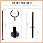 TPSHKE 4 Pack String Light Poles for Outside (4×10 Feet), Heavy-Duty , Universal Scene Installation Settings, Suitable for Your Garden, Terrace, Wedding, Party, Birthday Decoration