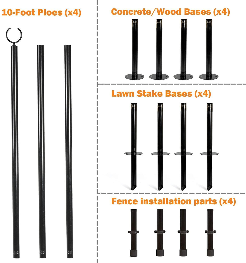 TPSHKE 4 Pack String Light Poles for Outside (4×10 Feet), Heavy-Duty , Universal Scene Installation Settings, Suitable for Your Garden, Terrace, Wedding, Party, Birthday Decoration