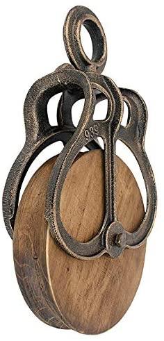 Toscano -Style Cast Iron and Grande Wheel Farm Pulley, 14.5 Inches, Full Color