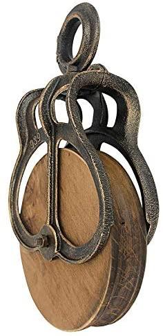 Toscano -Style Cast Iron and Grande Wheel Farm Pulley, 14.5 Inches, Full Color