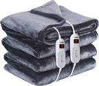 Electric Heated Blanket Queen Size, Extremely Soft Cozy Flannel Heating Blanket with Dual Controllers, 10 Heating Levels &amp; 8 Hours Auto-Off, Fast Heating &amp; Machine Washable, 84" x 90"
