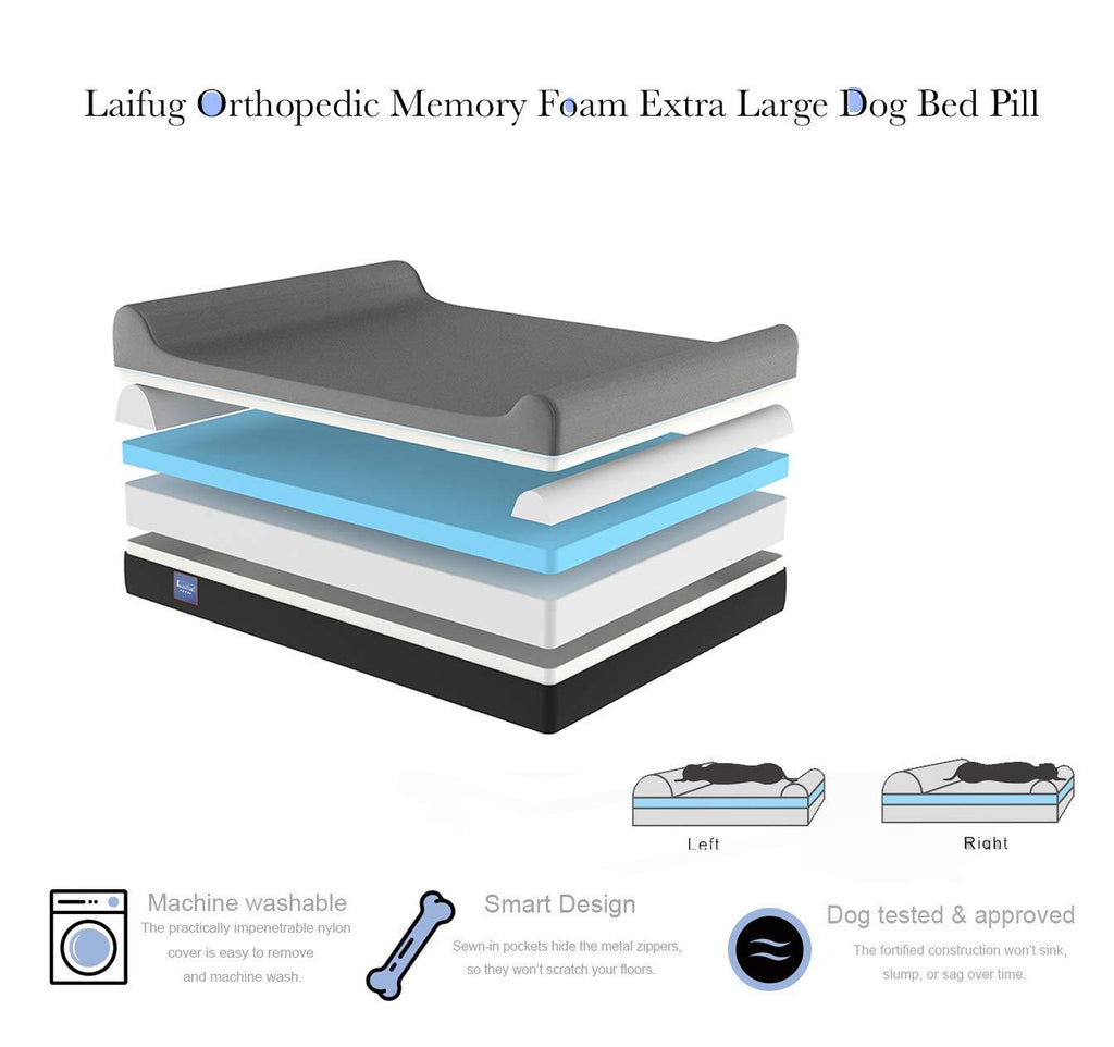 Laifug Orthopedic Memory Foam Extra LarDog Bed Pillow with Durable Water Proof Liner &amp; Removable Washable Cover &amp; Smart