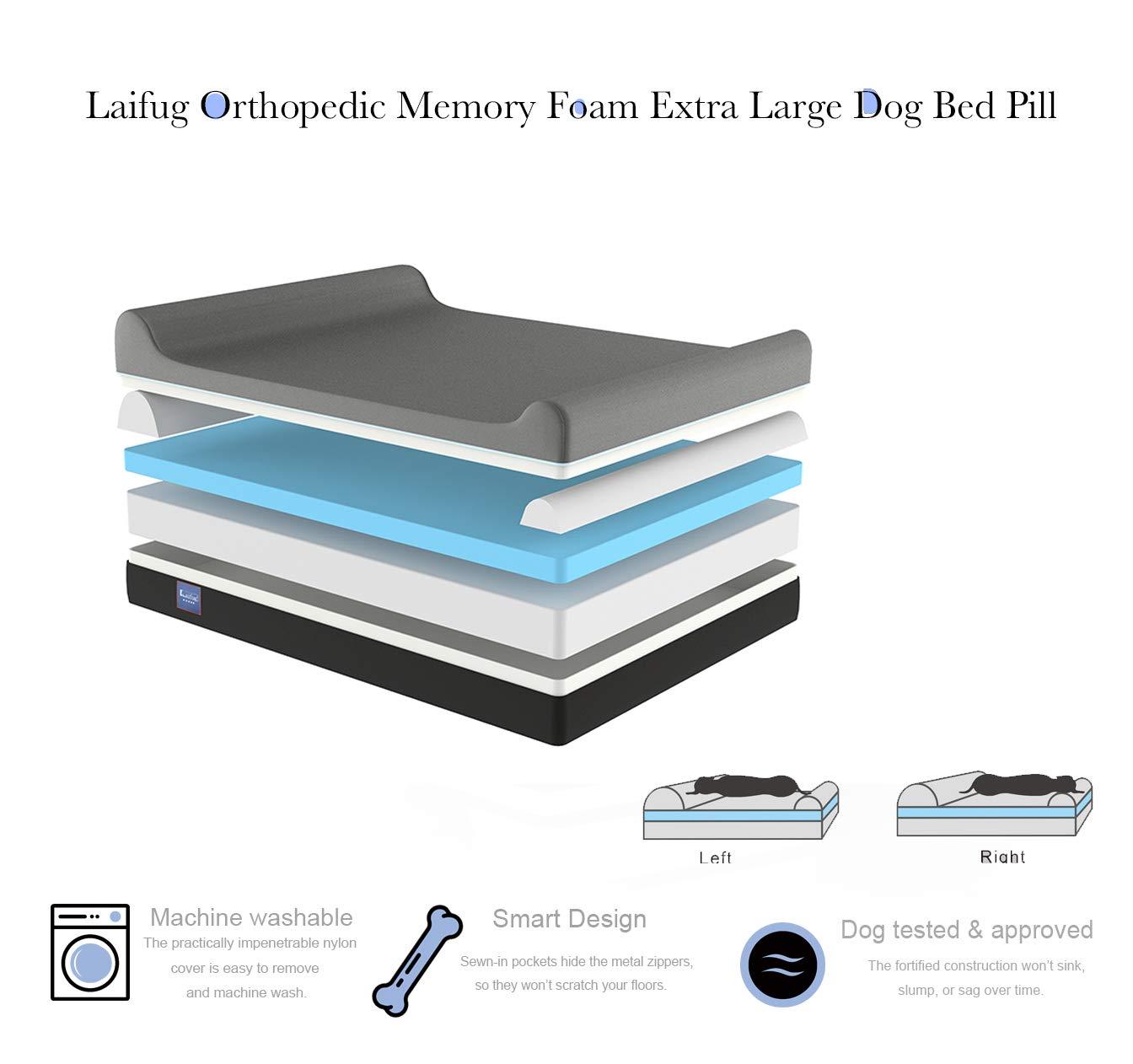 Laifug Orthopedic Memory Foam Extra LarDog Bed Pillow with Durable Water Proof Liner &amp; Removable Washable Cover &amp; Smart