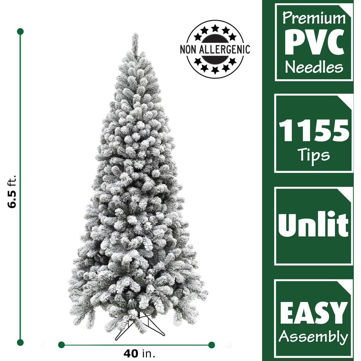 Fraser Hill Farm Alaskan Green Flocked Pine Christmas Tree, 6.5'