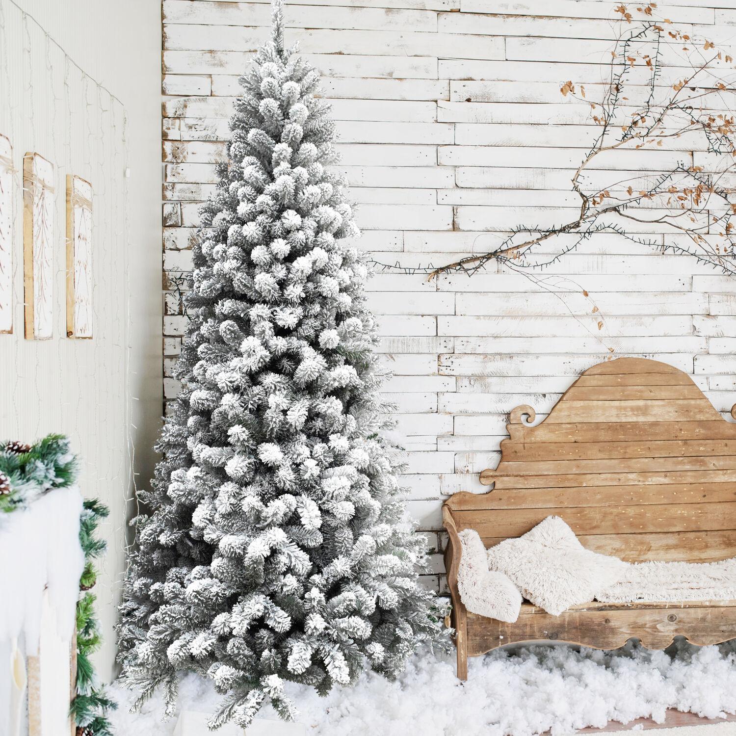 Fraser Hill Farm Alaskan Green Flocked Pine Christmas Tree, 6.5'