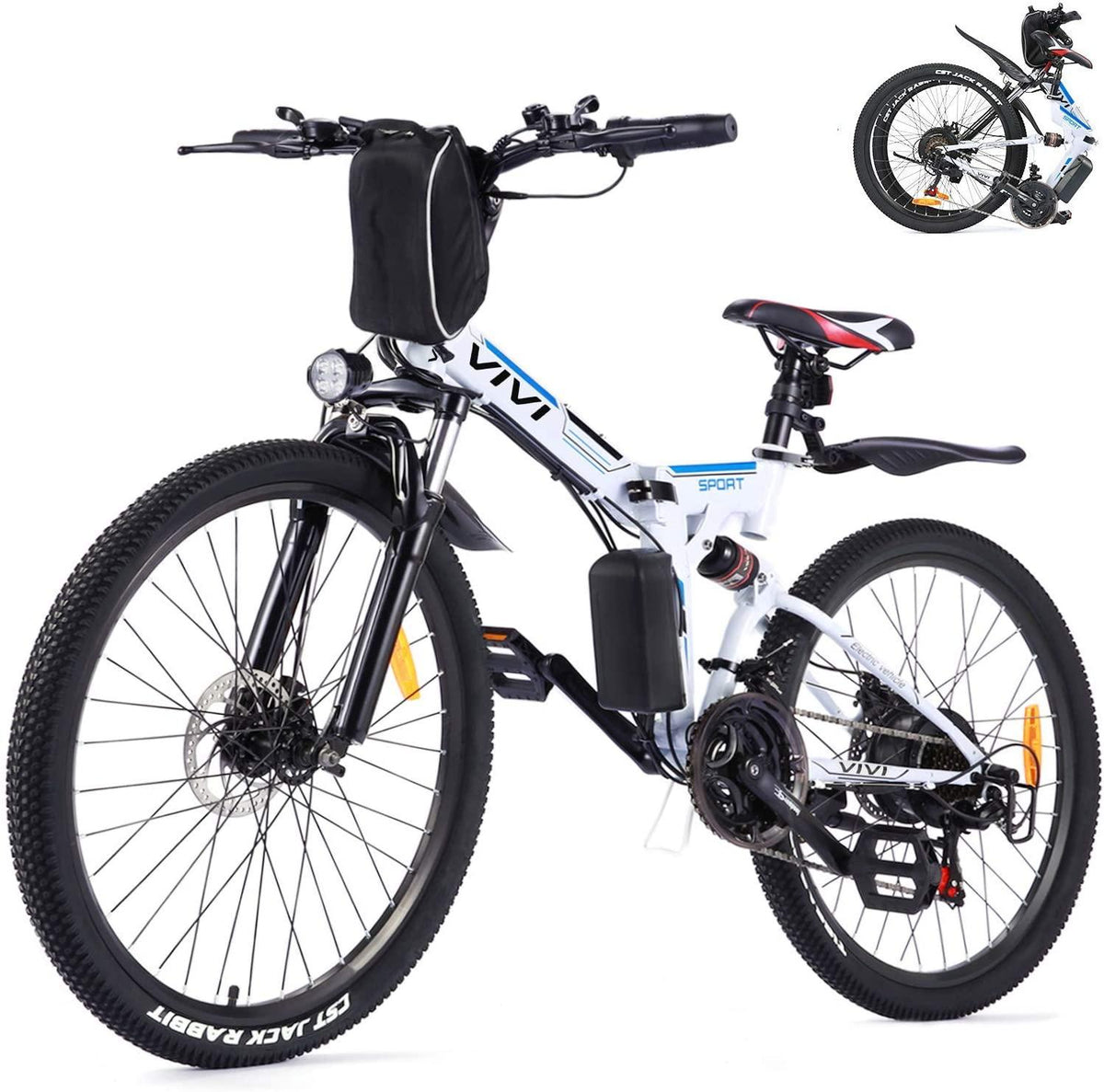 VIVI Folding Electric Bike, Electric Mountain Bike 350W Ebike 26'' Electric Bike for Adults with Removable 8Ah Battery, Professional 21 Speed Gears, Full Suspension