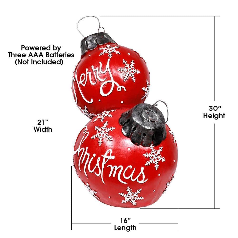 30 in. Tall Christmas Ball Ornament with Color Changing LED Lights, Red