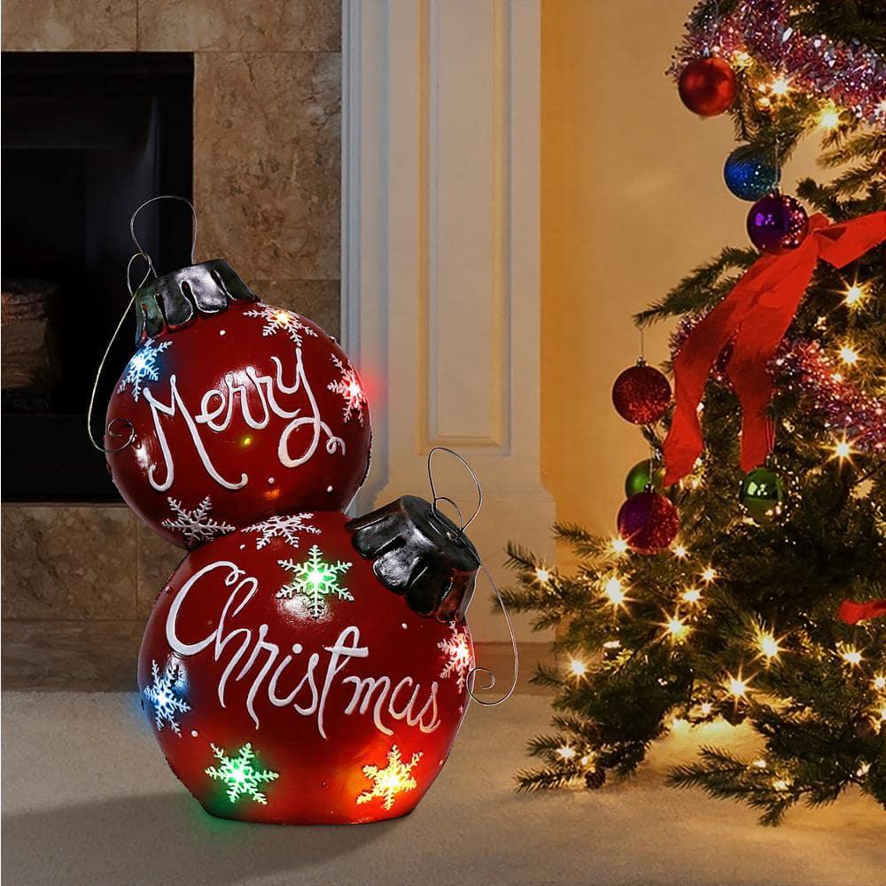 30 in. Tall Christmas Ball Ornament with Color Changing LED Lights, Red