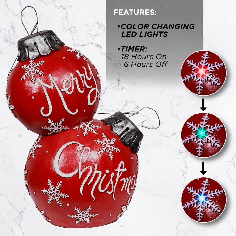 30 in. Tall Christmas Ball Ornament with Color Changing LED Lights, Red