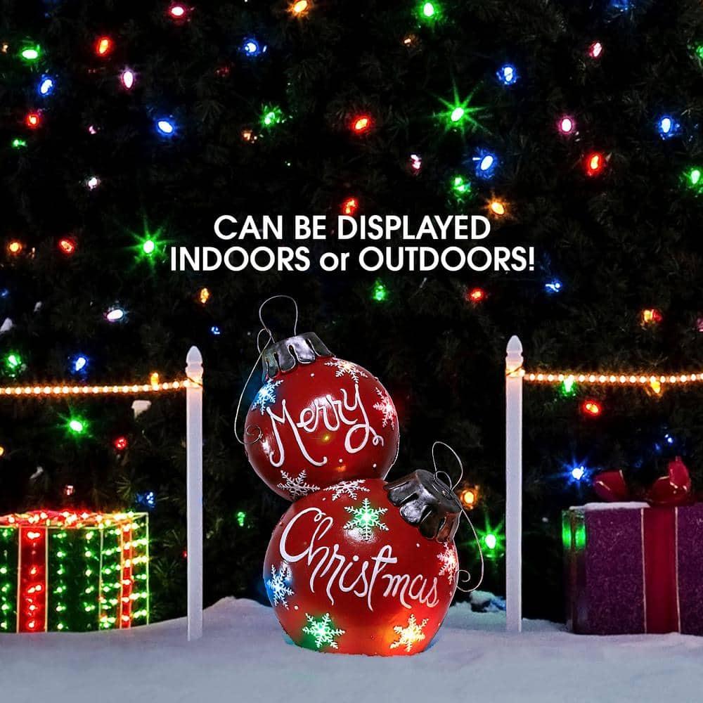 30 in. Tall Christmas Ball Ornament with Color Changing LED Lights, Red