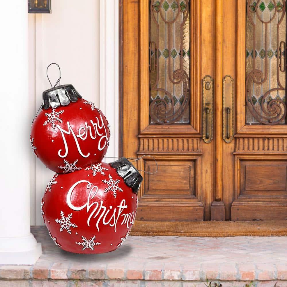 30 in. Tall Christmas Ball Ornament with Color Changing LED Lights, Red
