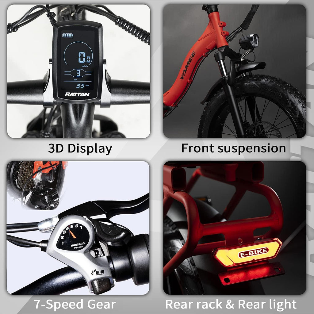 R RATTAN 750W 500W 20Inch Folding Electric Bike I-PAS 7 Speed 48V 13AH Removable Lithium Battery 4.0/3.0 All-Terrain Fat Tire 4.3" LCD Display Beach Commute Bicycle Couple Models E-Bike