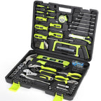 198-Piece Household Tool Set, Home Repairing Tool Set with Toolbox, SAE Mechanics Hand Tool Kit for DIY, Home Maintenance, Green