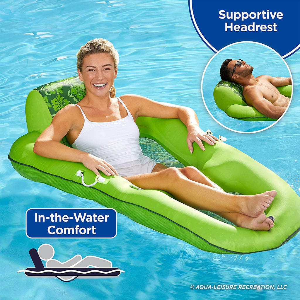Aqua Leisure Luxury Water Recliner Inflatable Pool Float Comfort Lounge Chairs with Headrest, Handles, and Drink Holder, Lime