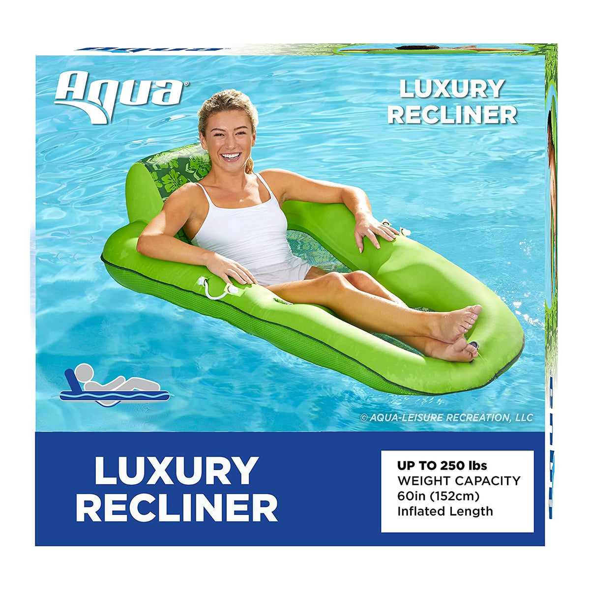 Aqua Leisure Luxury Water Recliner Inflatable Pool Float Comfort Lounge Chairs with Headrest, Handles, and Drink Holder, Lime
