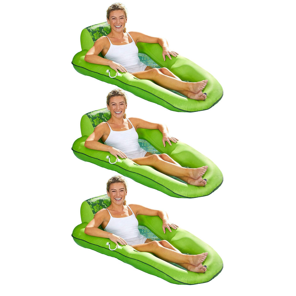 Aqua Leisure Luxury Water Recliner Inflatable Pool Float Comfort Lounge Chairs with Headrest, Handles, and Drink Holder, Lime