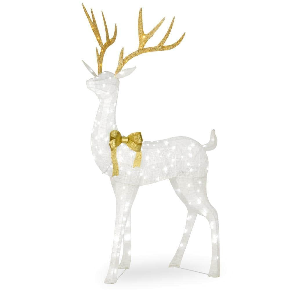 75 in. White Glitter Standing Buck with 160 Cool White LED and Twinkle Lights
