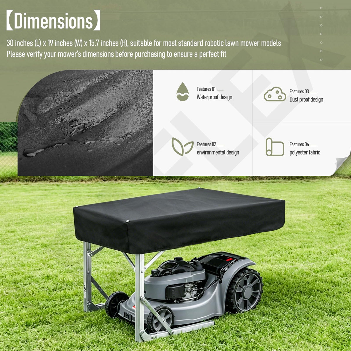 Robot Lawn Mower Garage, Waterproof Outdoor Shelter &amp; Carport for Most Robotic Mowers, Universal Easy Setup Rain Protection Panel Awning Shed, 19" W x 30" L x15.7 H