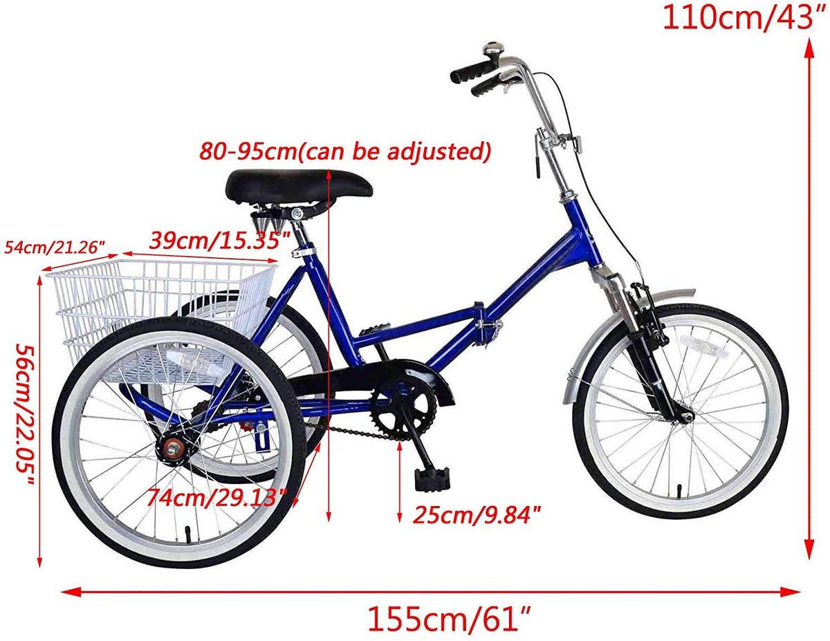 Areyourshop Adult Folding Tricycle Bike Bicycle Portable Tricycle 20" Wheels