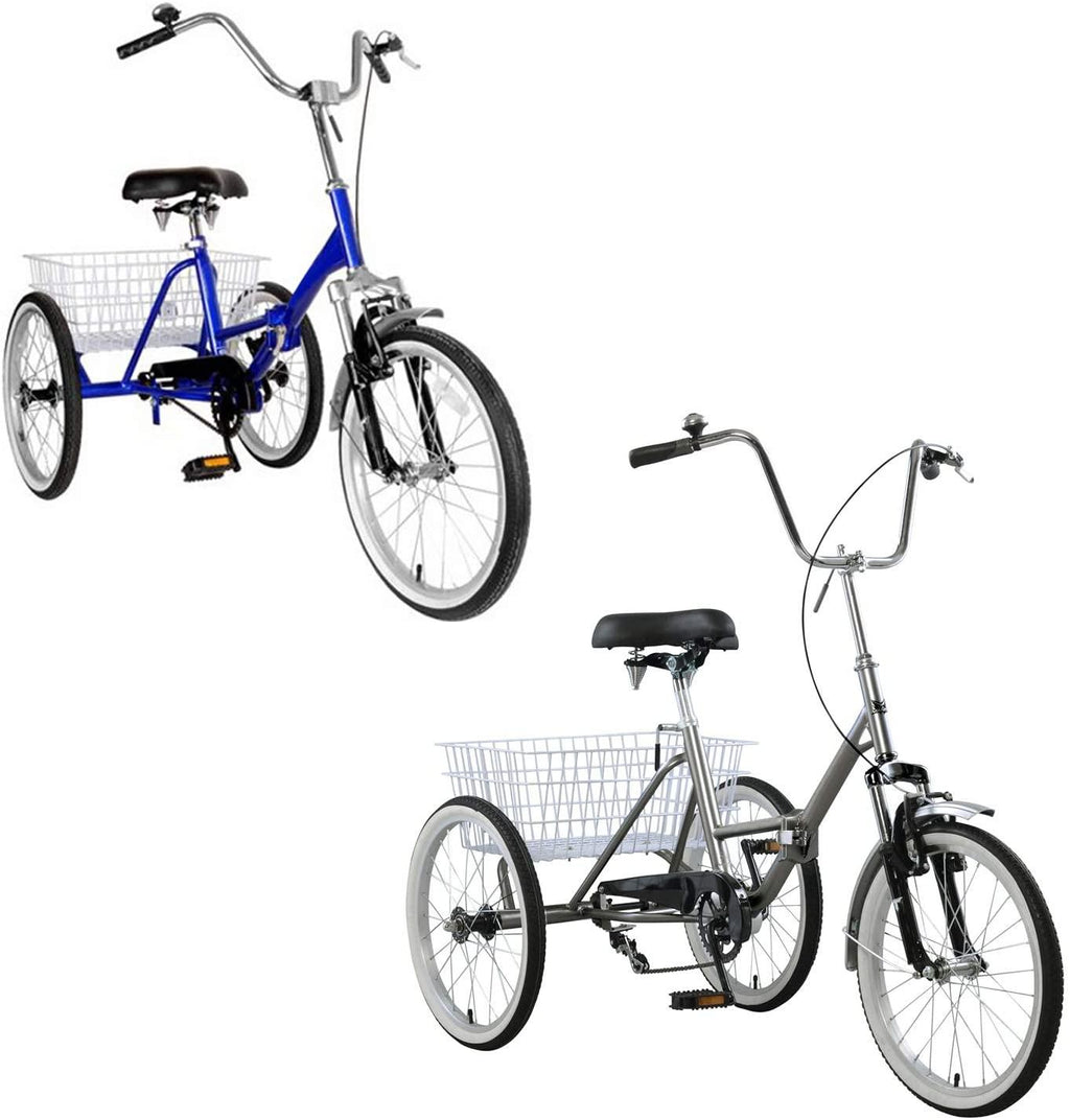 Areyourshop Adult Folding Tricycle Bike Bicycle Portable Tricycle 20" Wheels