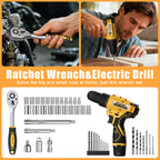 Tool Kit Box Drill Set with 12V Power Cordless Drill 299-Piece Tool Kit for Home Tool Set StoraCase with Drawer General Household Drill Set for Home Mechanics Repairs Men & Women, DIY