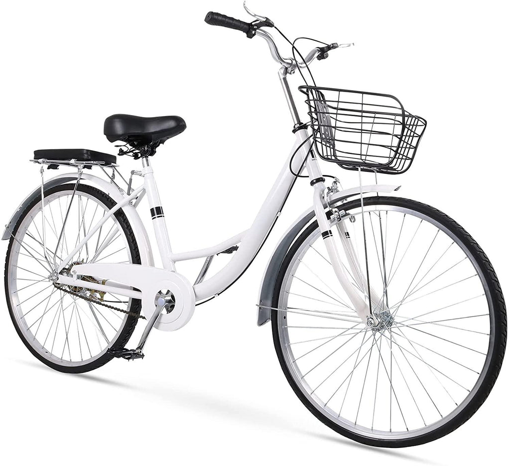 WINTECY 24 Inch Cruiser Bike Road Bicycle with Basket Classic Bicycle Retro Bicycle Men Women Bike for Adults