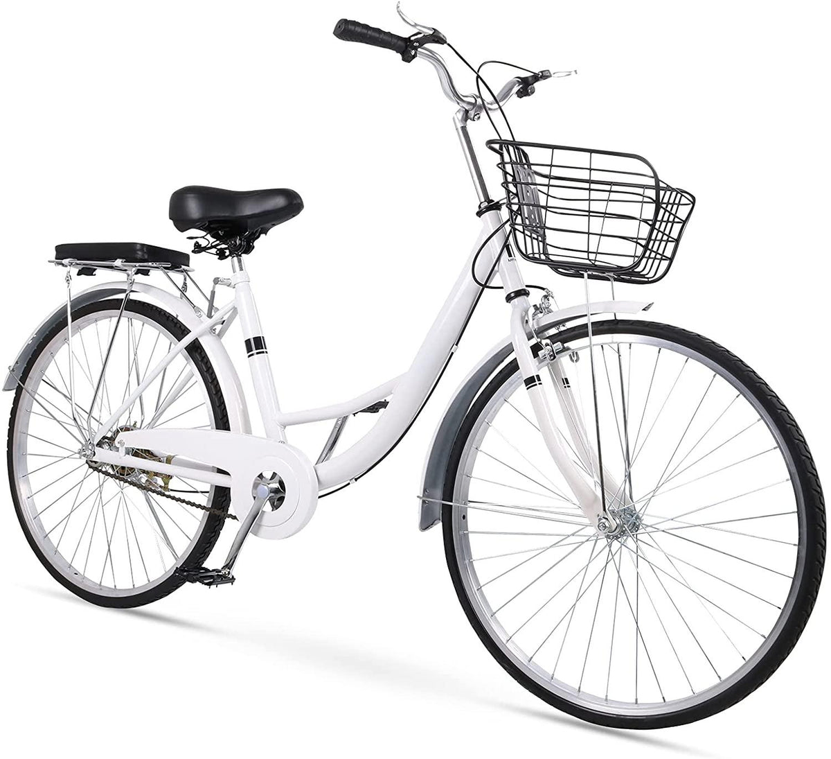 WINTECY 24 Inch Cruiser Bike Road Bicycle with Basket Classic Bicycle Retro Bicycle Men Women Bike for Adults