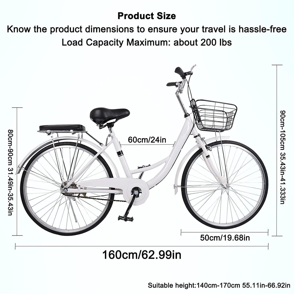 WINTECY 24 Inch Cruiser Bike Road Bicycle with Basket Classic Bicycle Retro Bicycle Men Women Bike for Adults